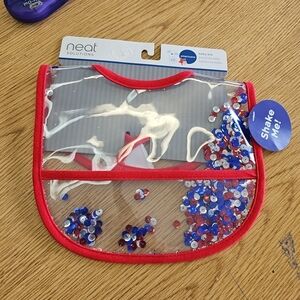 NWT Neat Solutions Americana July 4th Baby Bib Clear Plastic Sequins Shake Me!